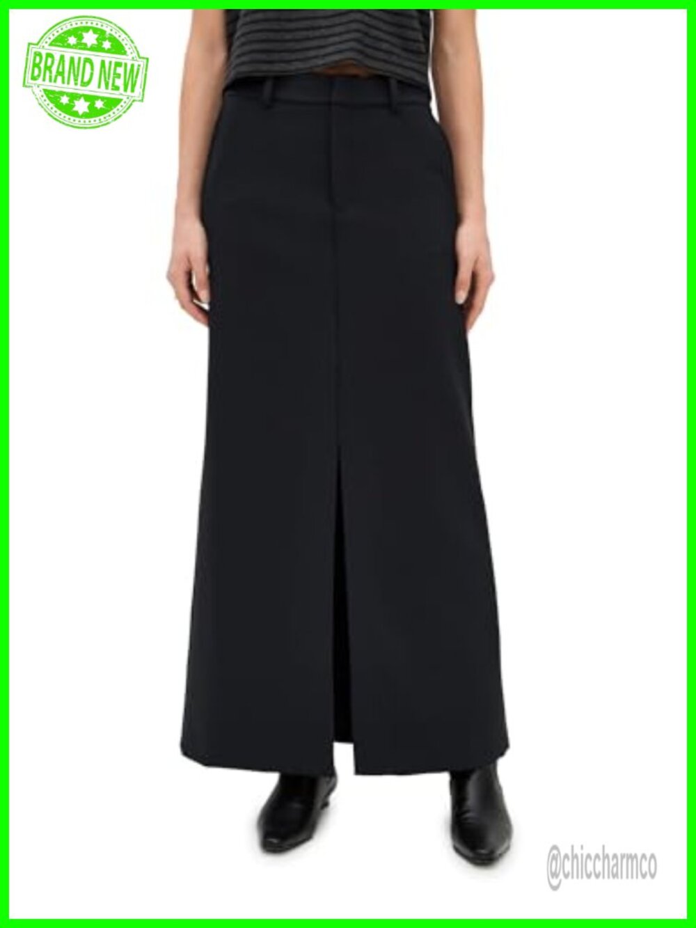 High Rise Split Hem Twill Suiting Skirt Wear to Work